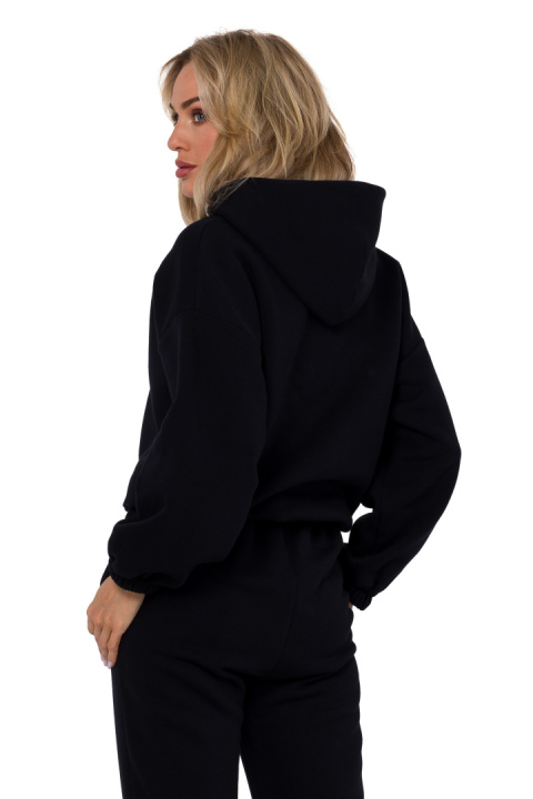 Bluza damska z kapturem dresowa sportowa dzianina z gumą czarna me759 Bluza damska z kapturem dresowa sportowa dzianina z gumą czarna me759