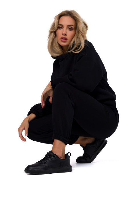 Bluza damska z kapturem dresowa sportowa dzianina z gumą czarna me759 Bluza damska z kapturem dresowa sportowa dzianina z gumą czarna me759