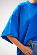 Bluzka damska luźna oversize bawełniana szeroki krótki rękaw niebieska M265
