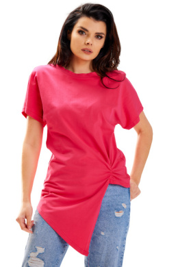 Bluzka damska asymetryczna bawełniana krótki rękaw różowa M268