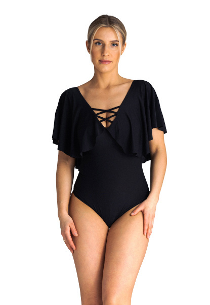 Body damskie z głębokim dekoltem w serek odkryte plecy czarne M938 Body damskie z głębokim dekoltem w serek odkryte plecy czarne M938