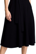 Letnia sukienka rozkloszowana midi z paskiem krótki rękaw XXL czarna B067
