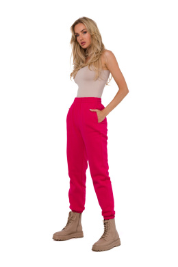 Spodnie damskie dresowe joggery z przeszyciami kieszenie malinowe me760