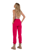 Spodnie damskie dresowe joggery z przeszyciami kieszenie malinowe me760