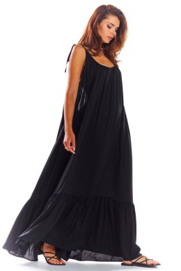 Letnia sukienka maxi z wiskozy luźna na ramiączkach czarna A307