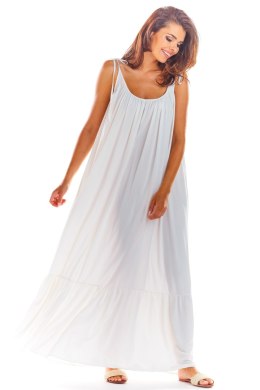 Letnia sukienka maxi z wiskozy luźna na ramiączkach biała A307