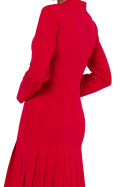 Sukienka midi z plisami kołnierzyk dekolt V długi rękaw czerwona me752