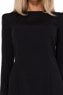 Sukienka mini elegancka z przeszyciami długi wąski rękaw czarna me755