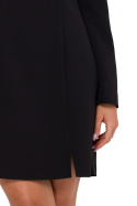 Sukienka mini elegancka z przeszyciami długi wąski rękaw czarna me755