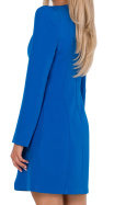 Sukienka mini elegancka z przeszyciami długi wąski rękaw niebieska me755