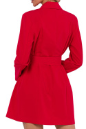 Sukienka mini żakietowa z paskiem kołnierz długi rękaw czerwona me749