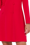 Sukienka trapezowa mini długi rękaw dekolt pod szyję czerwona me753