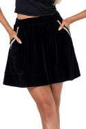 Spódnica mini welurowa dzianinowa z kieszeniami i plisą czarna me768