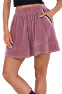 Spódnica mini welurowa dzianinowa z kieszeniami i plisą brudny róż me768