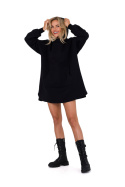 Sukienka mini sportowa z kapturem dzianinowa długi rękaw czarna me762