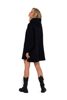 Sukienka mini sportowa z kapturem dzianinowa długi rękaw czarna me762