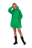 Sukienka mini sportowa z kapturem dzianinowa długi rękaw zielona me762