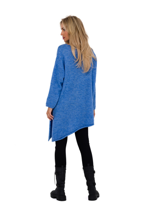 Sweter damski oversize z asymetrycznym dołem dekolt V lazurowy me769 Sweter damski oversize z asymetrycznym dołem dekolt V lazurowy me769