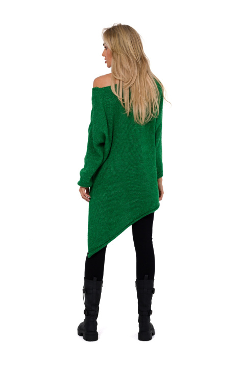 Sweter damski oversize z asymetrycznym dołem dekolt V szmaragdowy me769 Sweter damski oversize z asymetrycznym dołem dekolt V szmaragdowy me769