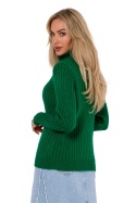 Sweter damski prążkowany z golfem długi rękaw ściągacz zielony me771