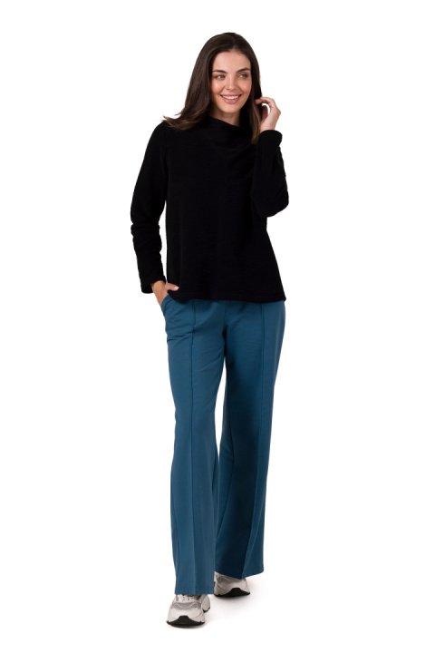Bluza damska prosta dzianinowa z wysokim kołnierzem czarna B268 Bluza damska prosta dzianinowa z wysokim kołnierzem czarna B268