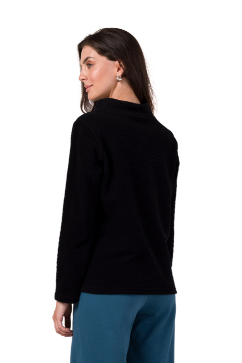 Bluza damska prosta dzianinowa z wysokim kołnierzem czarna B268 Bluza damska prosta dzianinowa z wysokim kołnierzem czarna B268