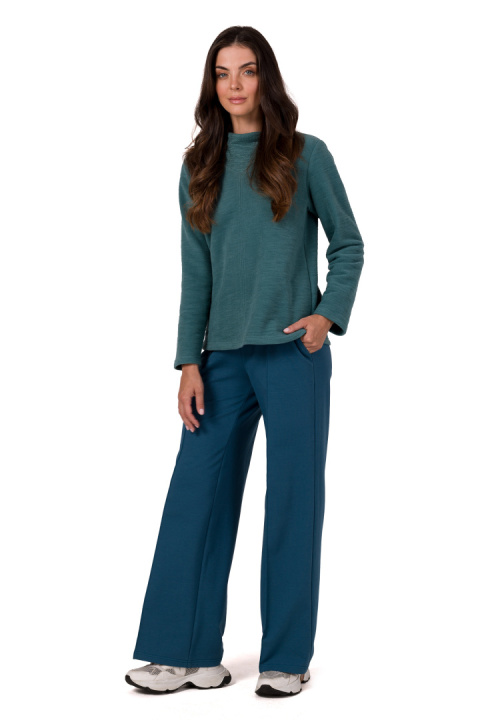 Bluza damska prosta dzianinowa z wysokim kołnierzem turkusowa B268 Bluza damska prosta dzianinowa z wysokim kołnierzem turkusowa B268