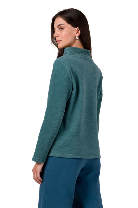Bluza damska prosta dzianinowa z wysokim kołnierzem turkusowa B268 Bluza damska prosta dzianinowa z wysokim kołnierzem turkusowa B268