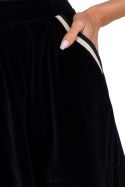 Spódnica mini welurowa dzianinowa z kieszeniami i plisą czarna me768