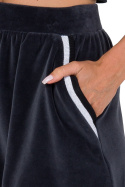 Spódnica mini welurowa dzianinowa z kieszeniami i plisą grafitowa me768