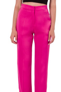 Spodnie damskie satynowe proste nogawki na kant zamek różowe K174