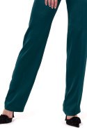 Spodnie damskie satynowe proste nogawki na kant zamek zielone K174