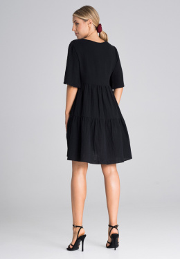 Sukienka letnia mini rozkloszowana falbanki krótki rękaw czarna M869
