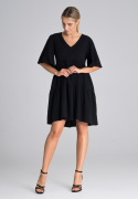 Sukienka letnia mini rozkloszowana falbanki krótki rękaw czarna M869
