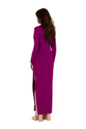 Sukienka maxi z wycięciem w talii długi rękaw rozcięcie rubinowa K180