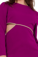 Sukienka maxi z wycięciem w talii długi rękaw rozcięcie rubinowa K180