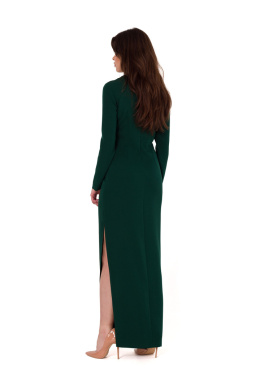 Sukienka maxi z wycięciem w talii długi rękaw rozcięcie zielona K180