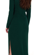 Sukienka maxi z wycięciem w talii długi rękaw rozcięcie zielona K180