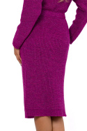 Sukienka midi swetrowa na zakładkę długi rękaw dekolt V malinowa me772