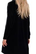 Sukienka mini asymetryczna welurowa długi rękaw stójka czarna me764