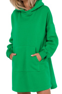 Sukienka mini sportowa z kapturem dzianinowa długi rękaw zielona me762
