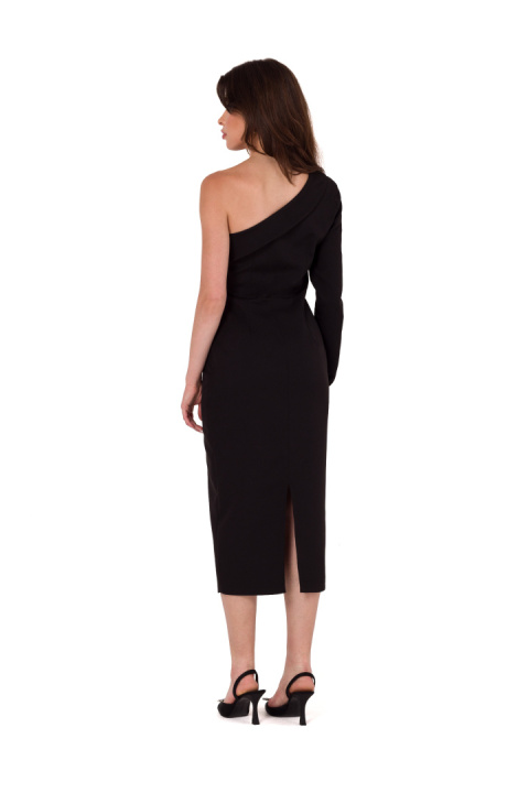 Sukienka ołówkowa midi na jedno ramię elegancka dopasowana czarna K179 Sukienka ołówkowa midi na jedno ramię elegancka dopasowana czarna K179