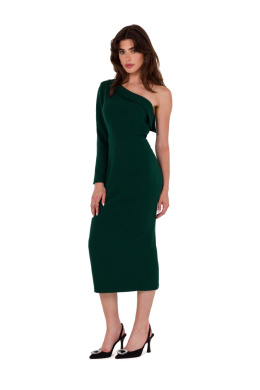 Sukienka ołówkowa midi na jedno ramię elegancka dopasowana zielona K179