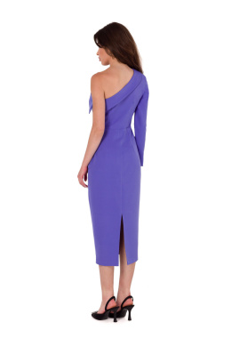 Sukienka ołówkowa midi na jedno ramię elegancka dopasowana fioletowa K179