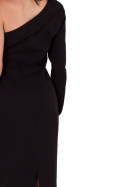 Sukienka ołówkowa midi na jedno ramię elegancka dopasowana czarna K179