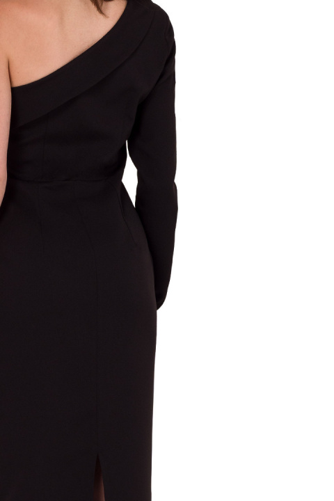 Sukienka ołówkowa midi na jedno ramię elegancka dopasowana czarna K179 Sukienka ołówkowa midi na jedno ramię elegancka dopasowana czarna K179