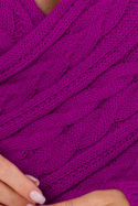 Sukienka swetrowa midi długi rękaw głęboki dekolt V purpurowa me773