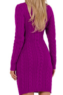 Sukienka swetrowa midi długi rękaw głęboki dekolt V purpurowa me773