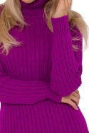 Sukienka swetrowa mini prążkowana z golfem długi rękaw purpurowa me770