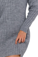 Sukienka swetrowa mini prążkowana z golfem długi rękaw szara me770